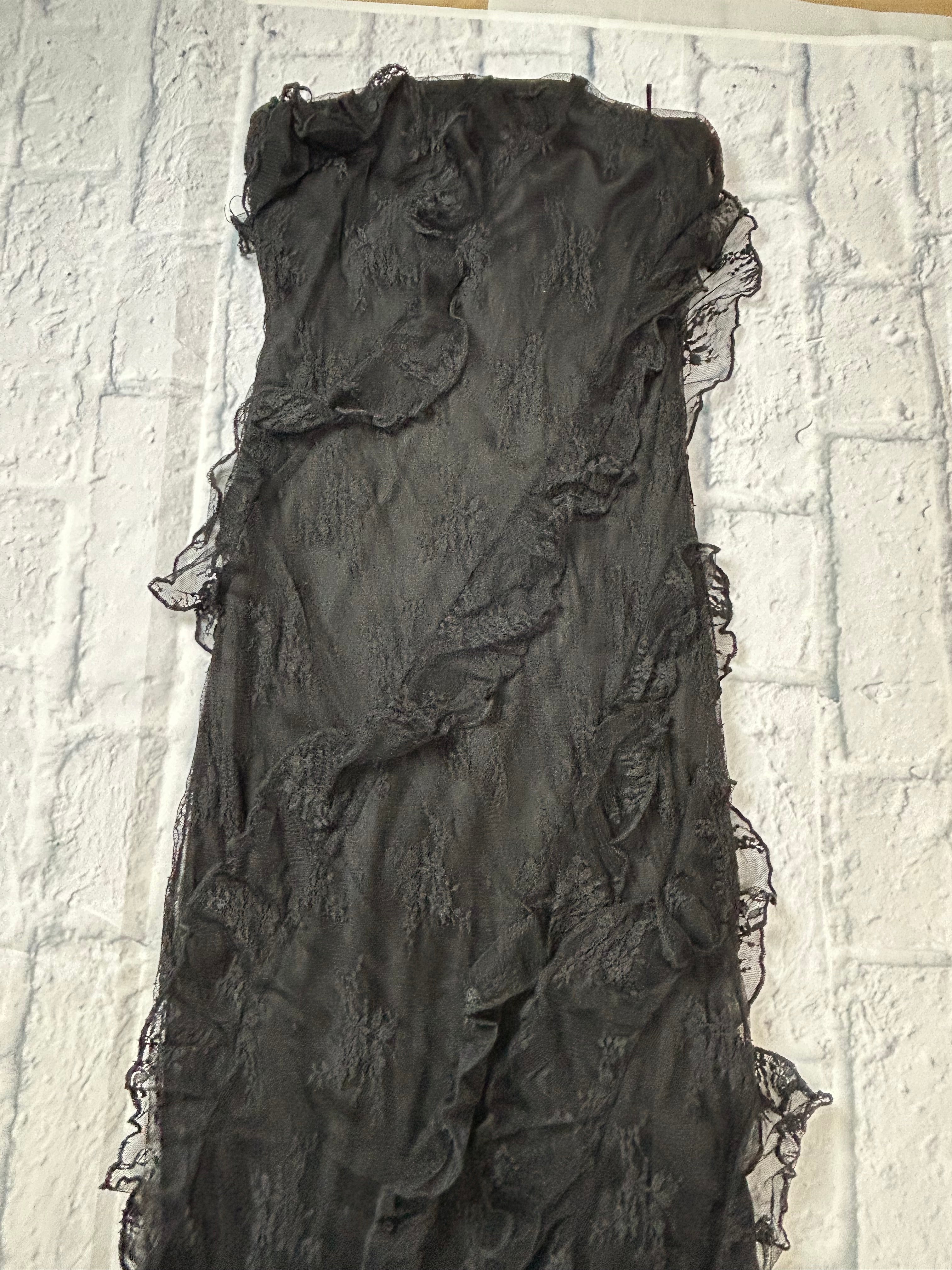 Paris Hilton Lace Strapless Ruffle Slit Maxi Dress - Black - Size S