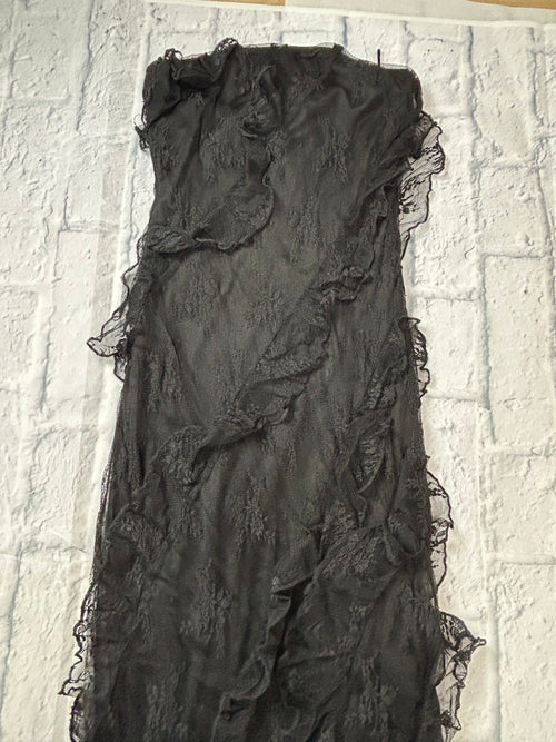 Paris Hilton Lace Strapless Ruffle Slit Maxi Dress - Black - Size S