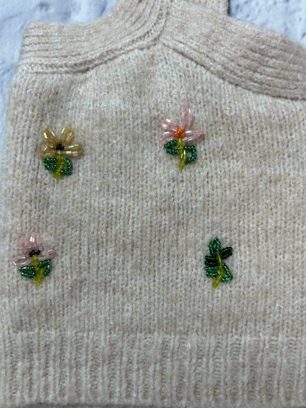 Zara Blend Knit Crop Camisole - Cream Floral Beading - Fits XS/S
