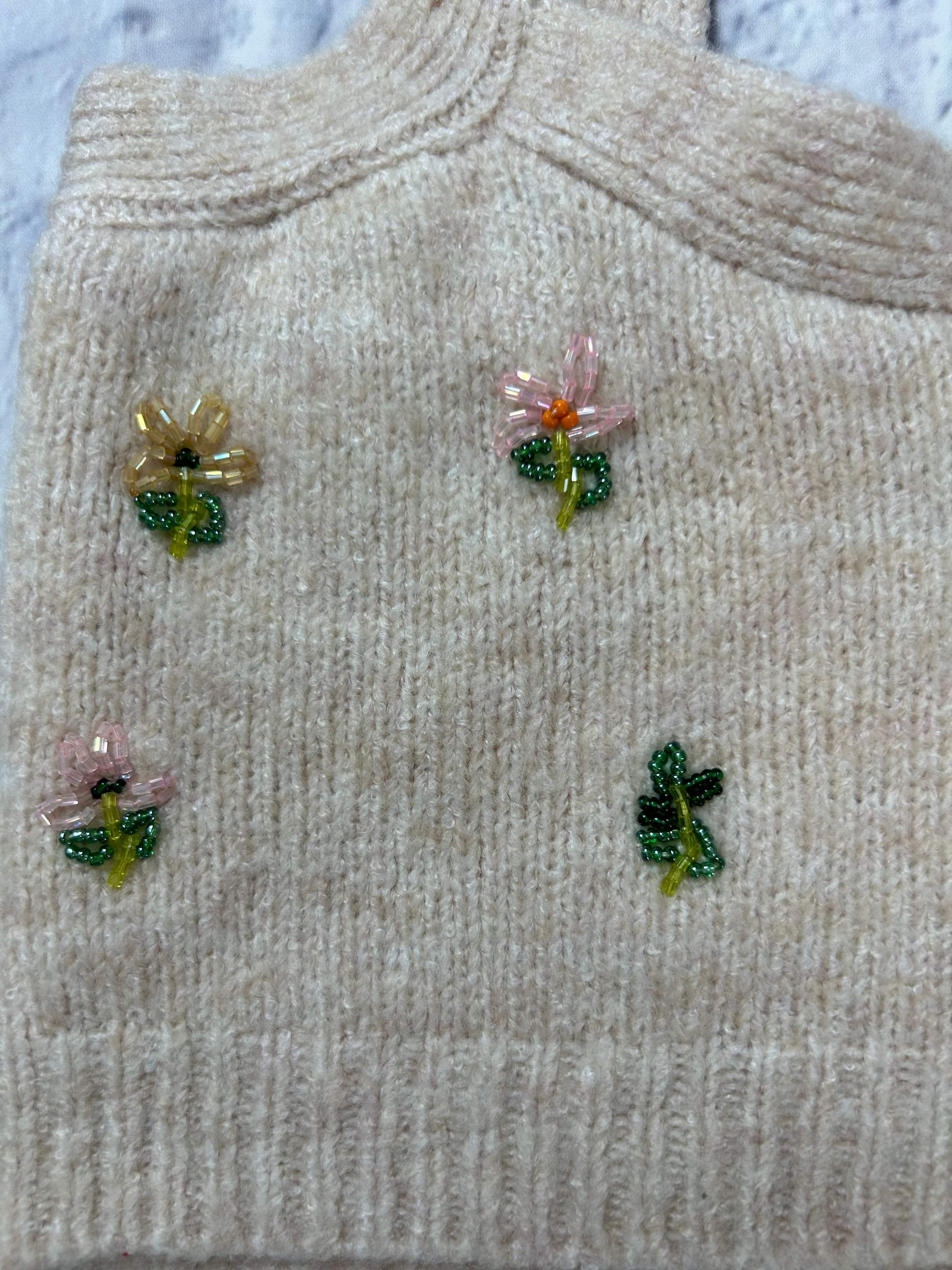Zara Blend Knit Crop Camisole - Cream Floral Beading - Fits XS/S