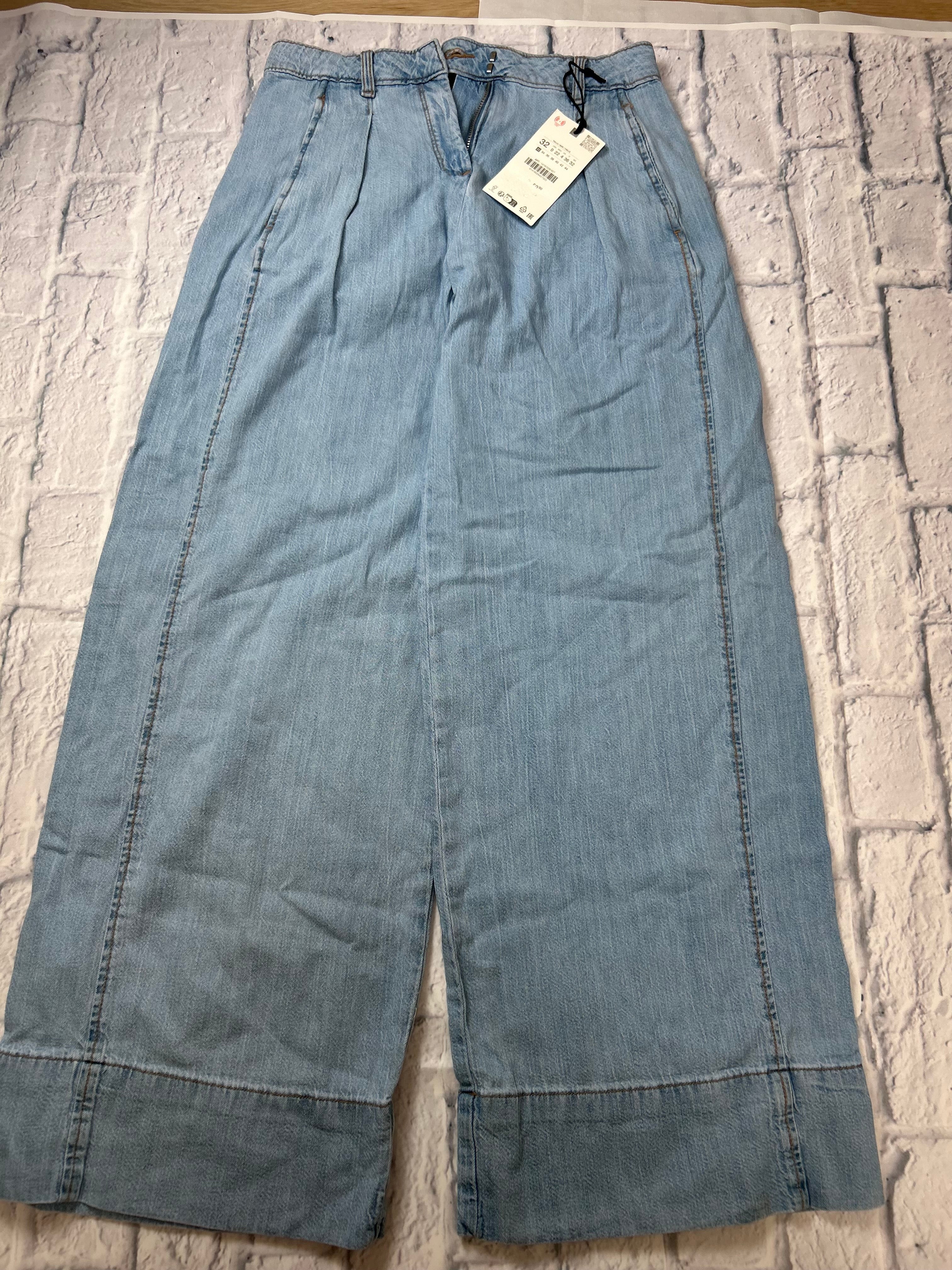 Zara Mid Rise Wide Leg Denim Pants - Light Wash - Size 0