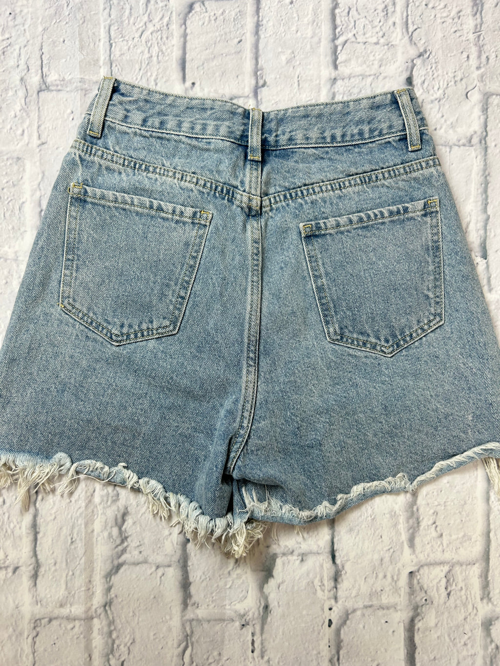 Cider Rhinestone Fringe Distressed Denim Shorts - Light Wash - Size XS