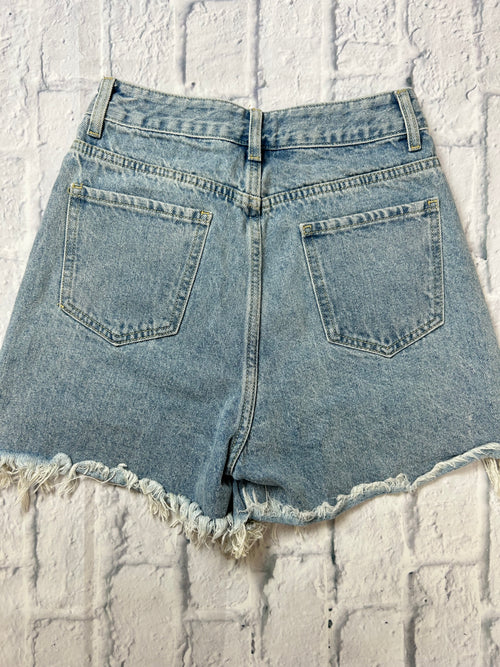 Cider Rhinestone Fringe Distressed Denim Shorts - Light Wash - Size XS