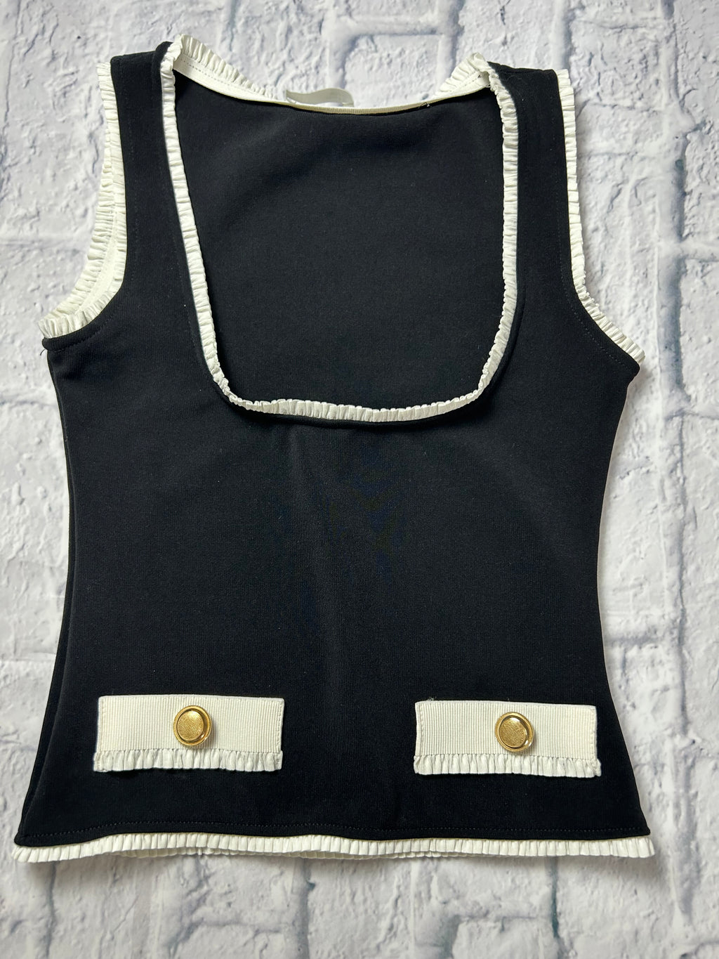 Zara Contrast Ribbed Knit Top - Black & White - Size S