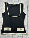 Zara Contrast Ribbed Knit Top - Black & White - Size S