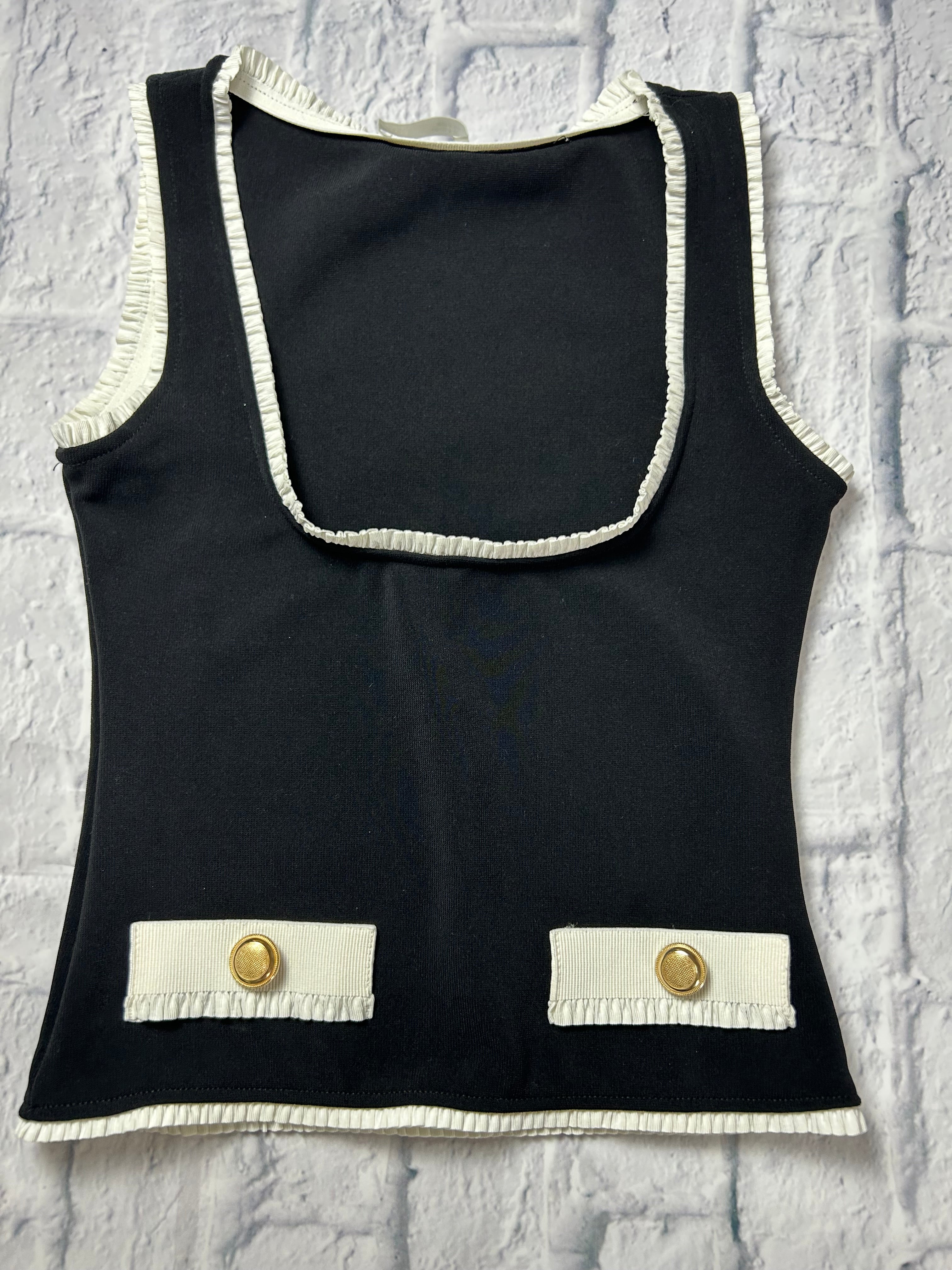 Zara Contrast Ribbed Knit Top - Black & White - Size S