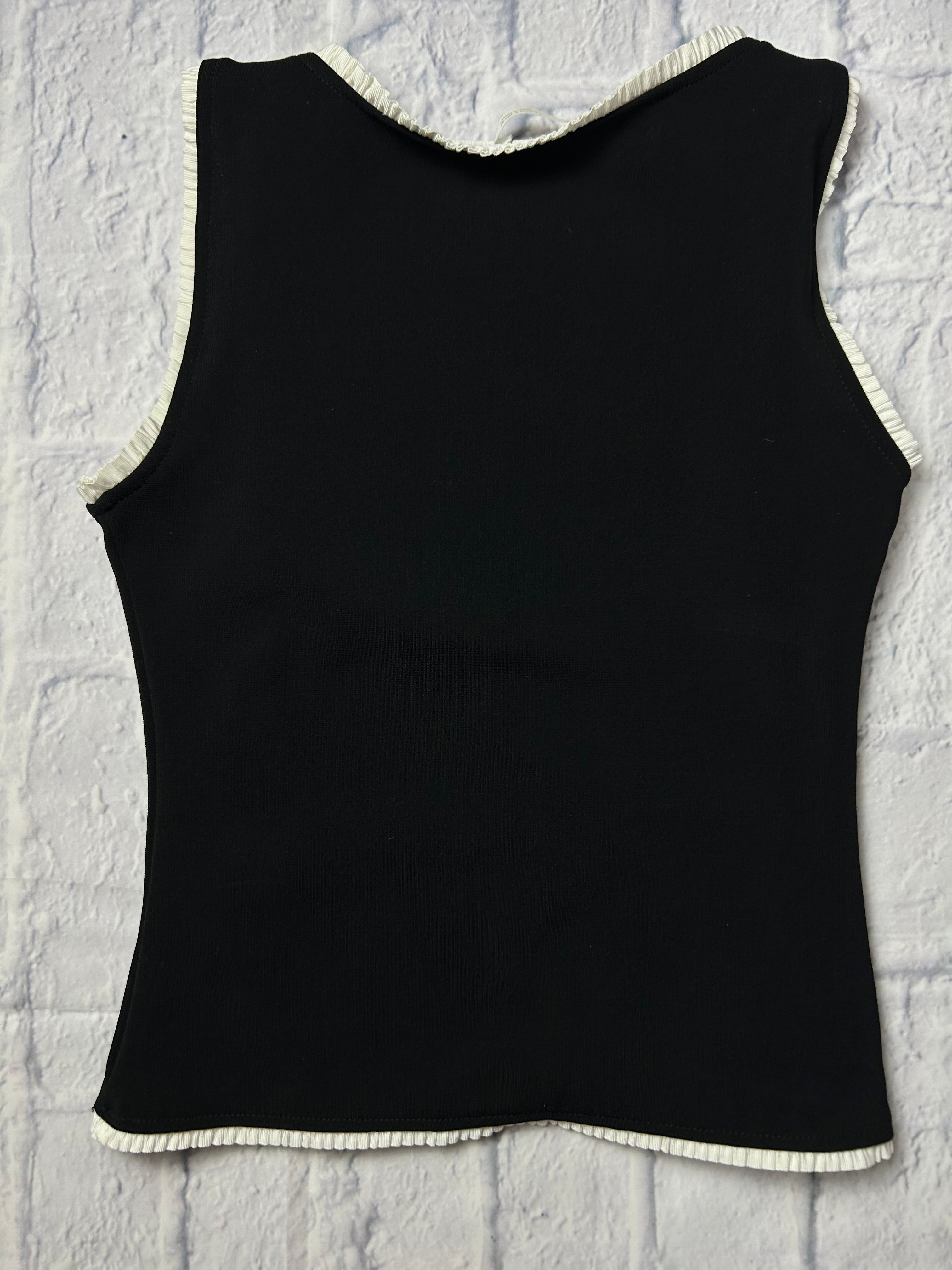 Zara Contrast Ribbed Knit Top - Black & White - Size S