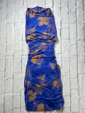 Zara Printed Tulle Halter Draped Dress - Blue Floral - Size XS