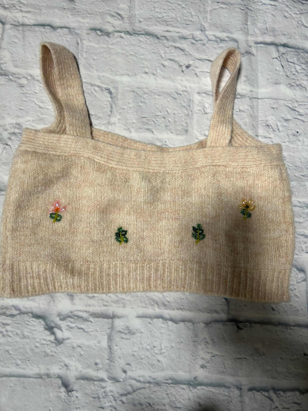 Zara Blend Knit Crop Camisole - Cream Floral Beading - Fits XS/S