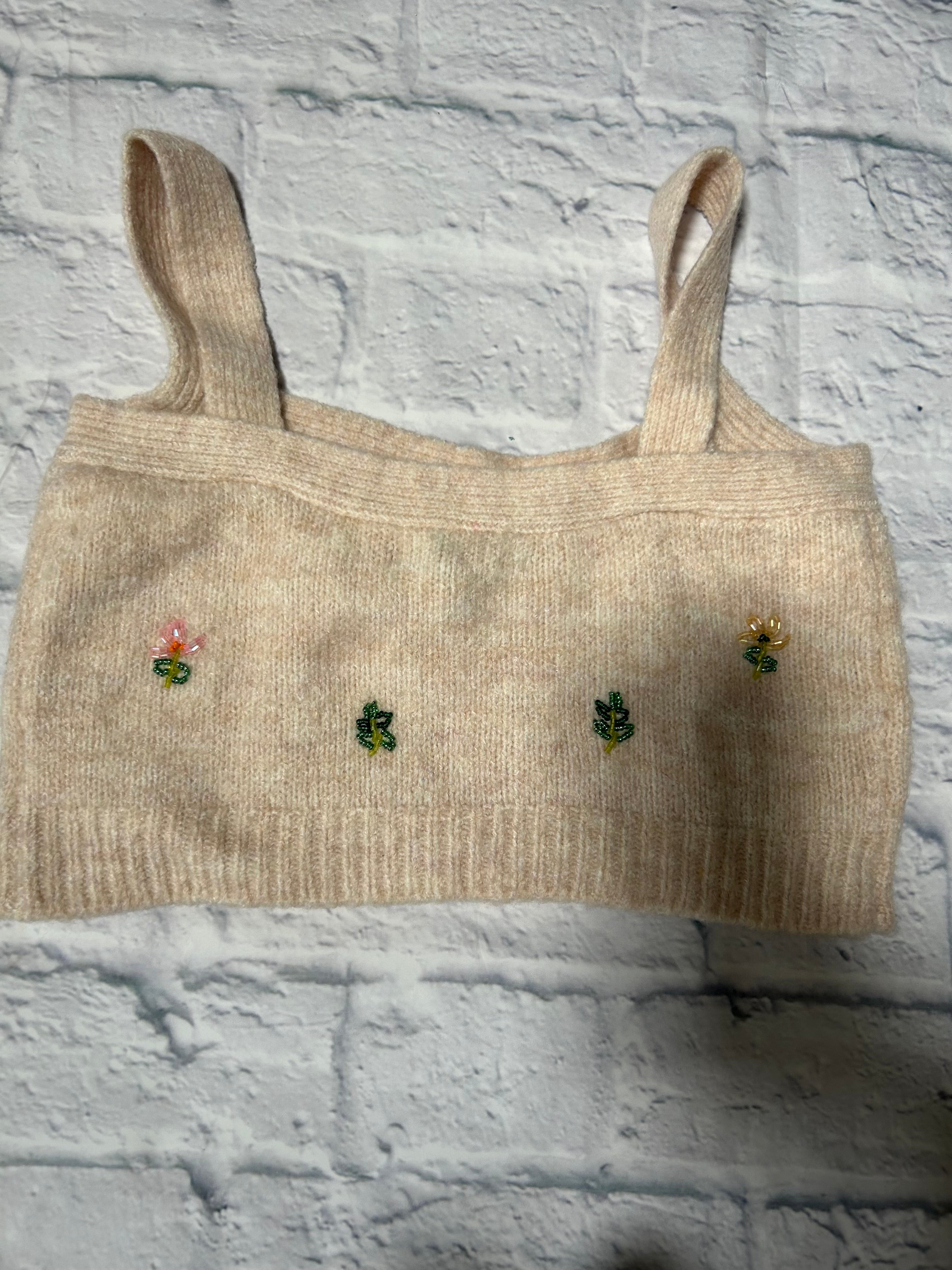 Zara Blend Knit Crop Camisole - Cream Floral Beading - Fits XS/S